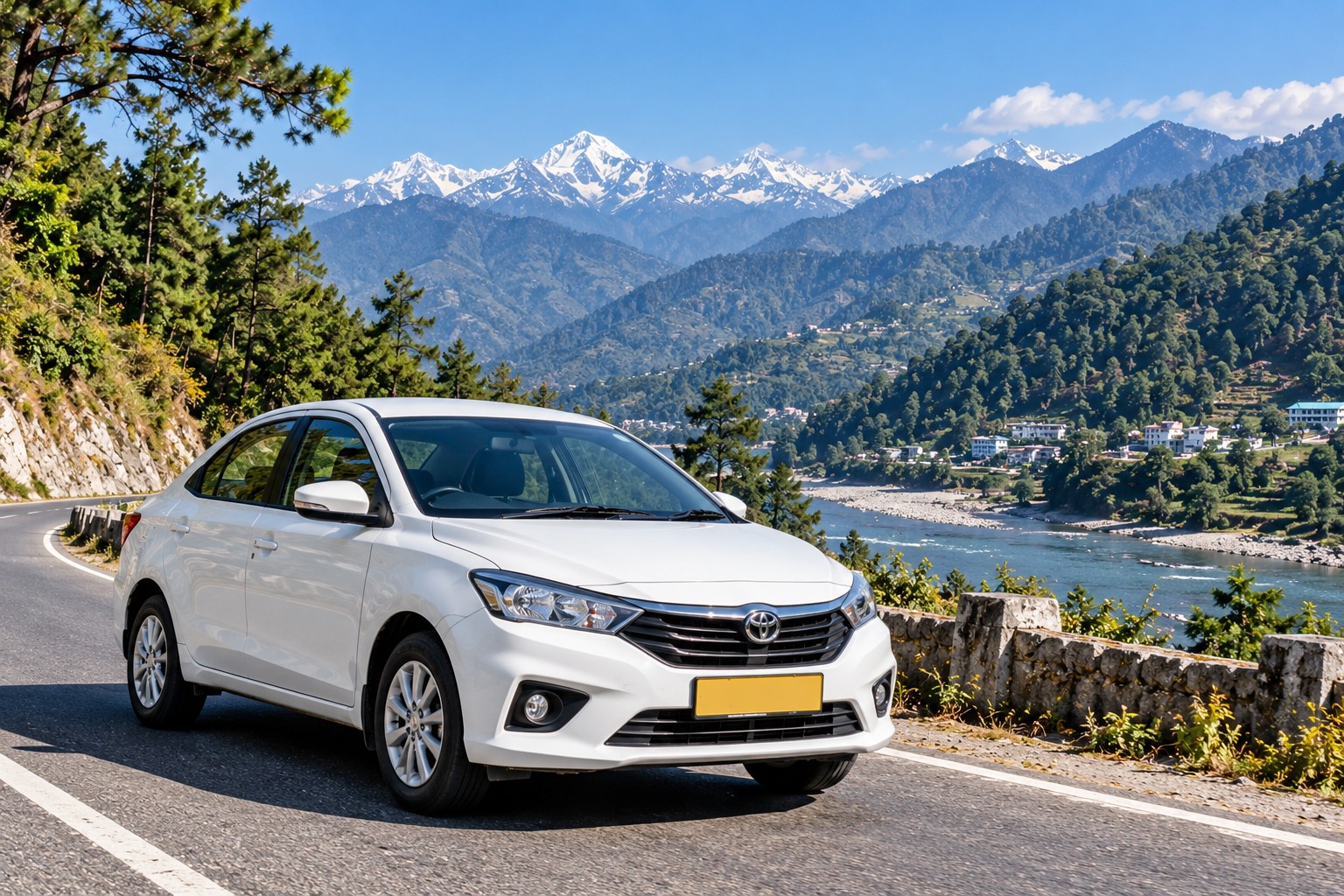Representative sedan taxi on a mountain road